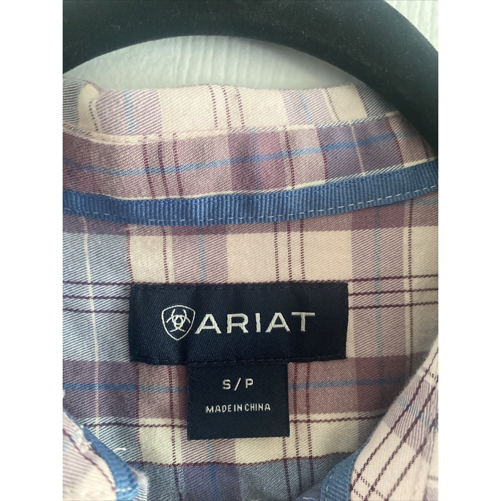 Ariat Plaid Button Down Womens Size S Purple Blue Western Long Sleeve Cotton - Picture 4 of 6